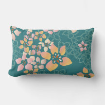 Teal Peach Blossoms Throw Pillow