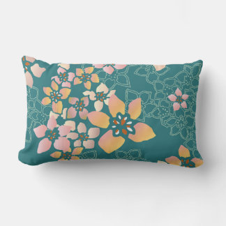 Teal Peach Blossoms Throw Pillow