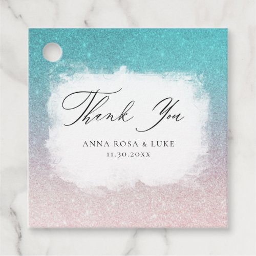 * ~* Teal Peach Glitter Beach AR4 Wedding Favor Tags