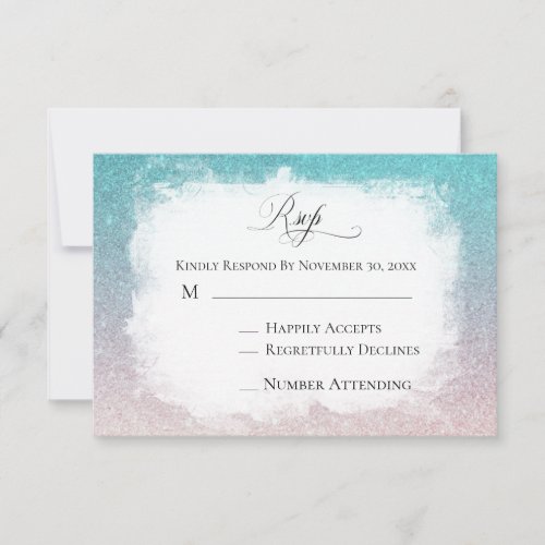 *~* Teal Peach Glitter Beach AR4 Wedding RSVP