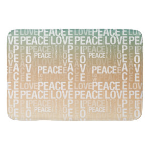 Teal Peach Gold White Peace Love     Bath Mat