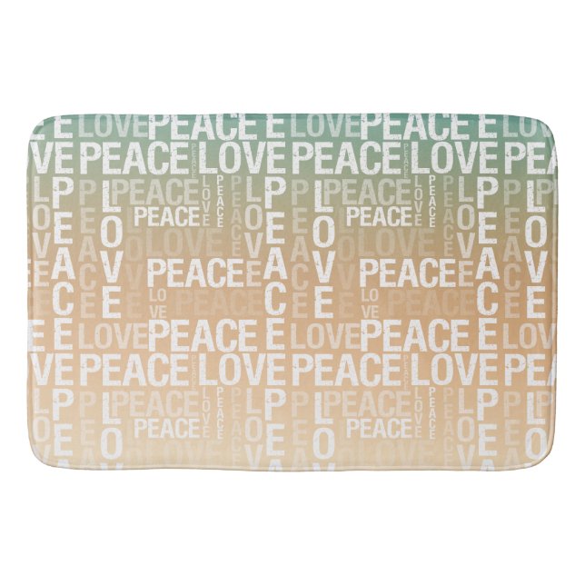 Teal Peach Gold White Peace Love     Bath Mat (Front)
