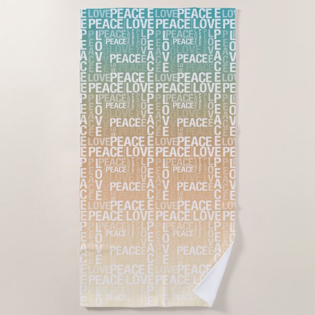 Teal Peach Gold White Peace Love        Beach Towel (Front)