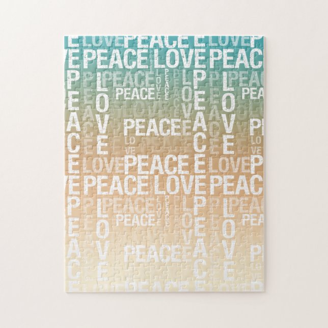 Teal Peach Gold White Peace Love    Jigsaw Puzzle (Vertical)