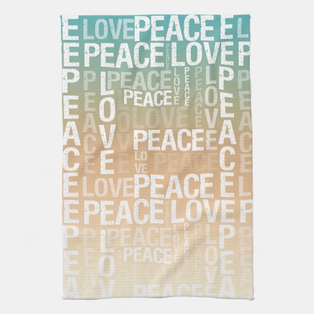 Teal Peach Gold White Peace Love        Kitchen Towel (Vertical)