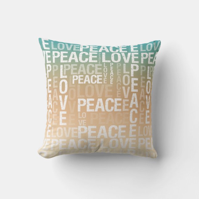 Teal Peach Gold White Peace Love      Throw Pillow (Front)