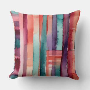 Teal peach pink burgundy and purple abstract  throw pillow