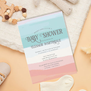 Teal Peach Watercolor Gender Neutral Baby Shower Invitation