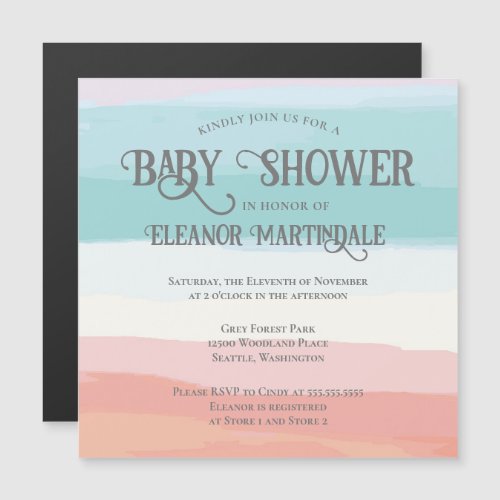 Teal Peach Watercolor Gender Neutral Baby Shower Magnetic Invitation
