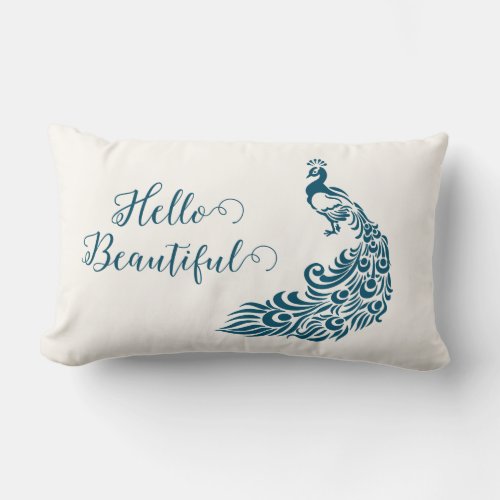 Teal Peacock Bold Stylish Art Deco Design Lumbar Pillow