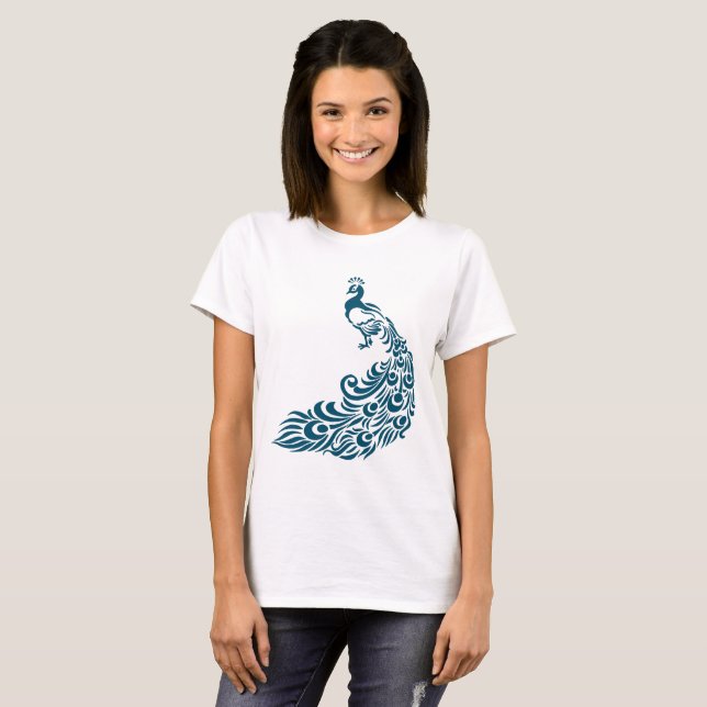 Teal Peacock Bold Stylish Art Deco Design T-Shirt (Front Full)
