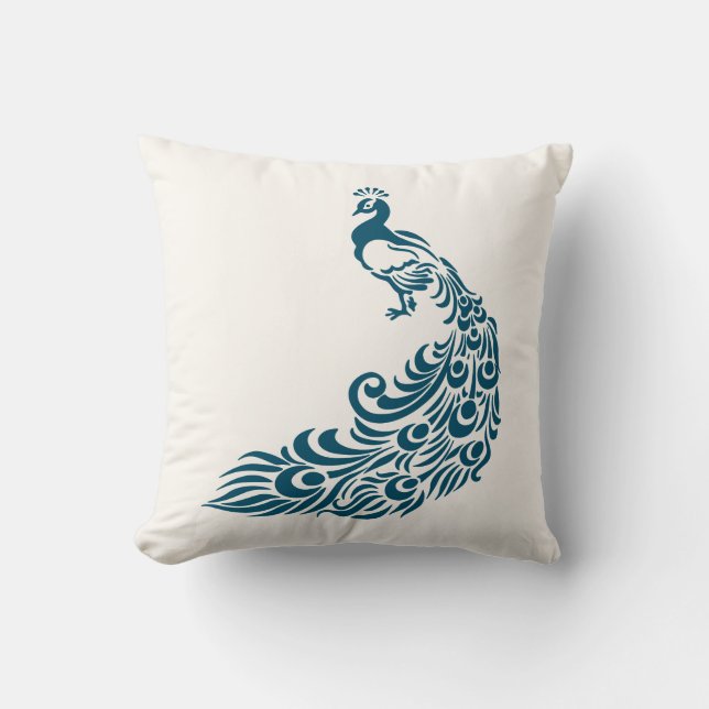 Teal Peacock Bold Stylish Art Deco Design Throw Pillow (Front)