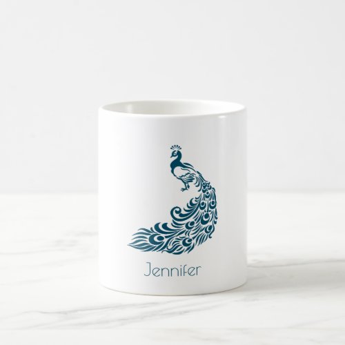 Teal Peacock Bold  Stylish Art Deco Personalized Coffee Mug