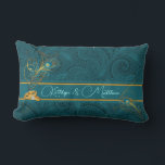 Teal Peacock Custom Wedding for Newlyweds Lumbar Pillow<br><div class="desc">Our Peacock Personalized Pillow has the lovely peacock feathers and wedding rings from the rest of the collection and coordinates with all the products in our Peacock Wedding Collection. Lovely gift for the newlyweds. Also look for our peacock design for everyday use and home decor.</div>