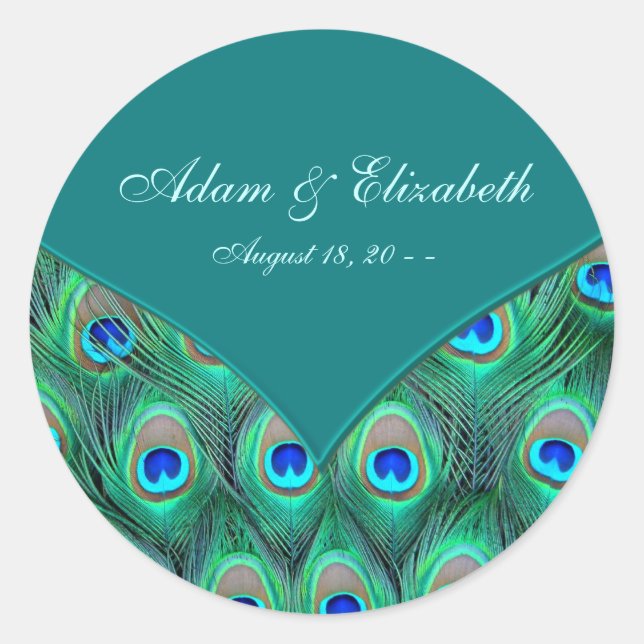 Teal Peacock Elegant Peacock Wedding Favor Label (Front)