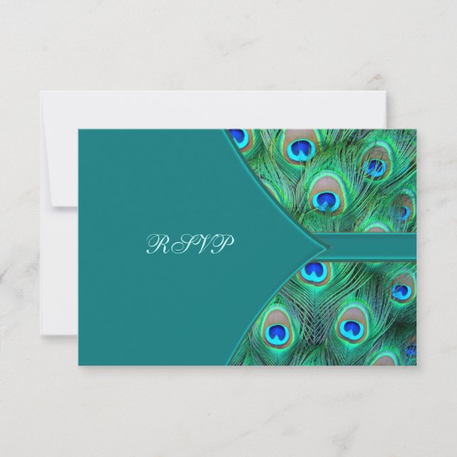 Teal Peacock Elegant Peacock Wedding RSVP (Front)