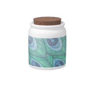 Teal Peacock Feather Pattern Design Candy Jar