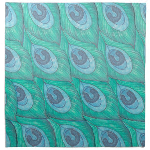 Teal Peacock Feather Pattern Design Cloth Napkin