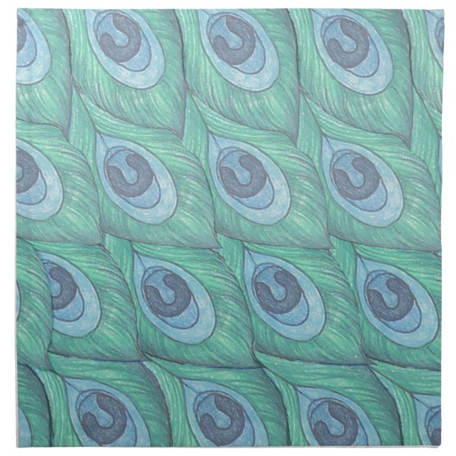 Teal Peacock Feather Pattern Design Cloth Napkin (Front)