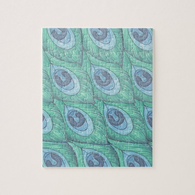 Teal Peacock Feather Pattern Design Jigsaw Puzzle (Vertical)