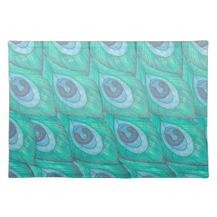 Teal Peacock Feather Pattern Design Placemat