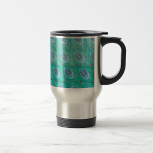 Teal Peacock Feather Pattern Design Travel Mug
