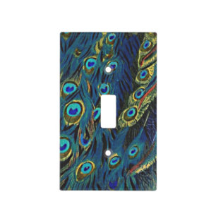 Teal peacock feather pattern light switch cover