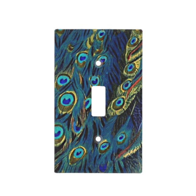 Teal peacock feather pattern light switch cover (Front)