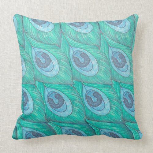 Teal Peacock Feather Pillow