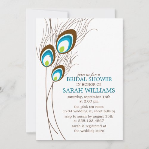 Teal Peacock Feathers Bridal Shower Invite