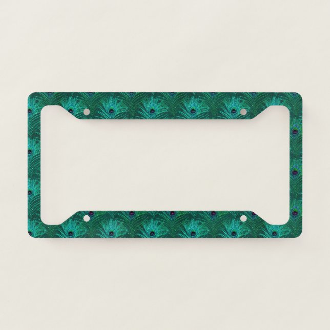 Teal Peacock Feathers License Plate Frame (Front)
