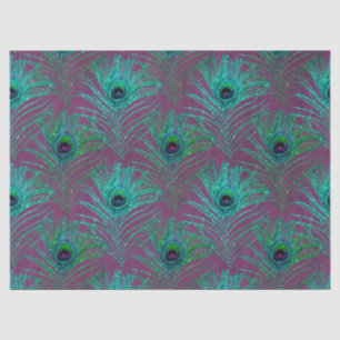 Teal Peacock Feathers on Purple Decoupage Tissue Paper