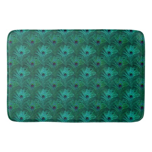 Teal Peacock Feathers Pattern  Bath Mat