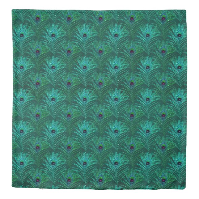 Teal Peacock Feathers Pattern Duvet Cover (Back)
