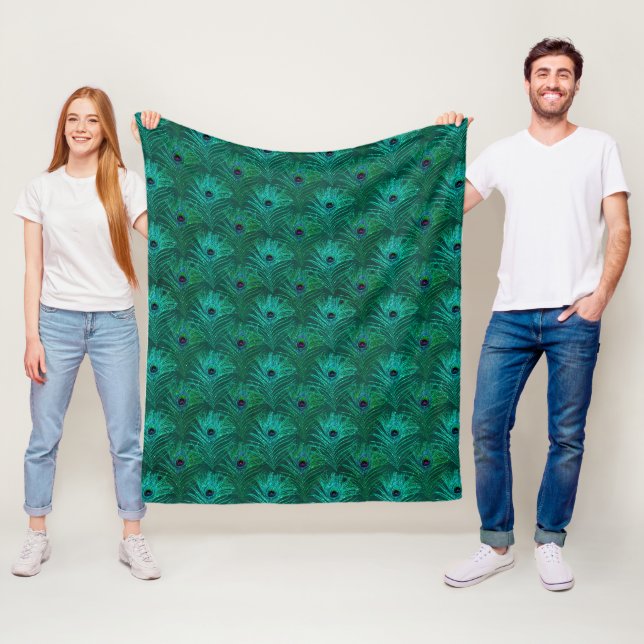 Teal Peacock Feathers Pattern  Fleece Blanket (In Situ)