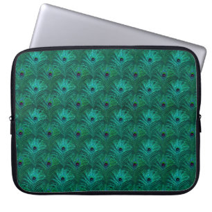 Teal Peacock Feathers Pattern Laptop Sleeve