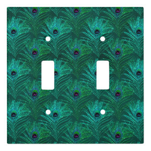 Teal Peacock Feathers Pattern Light Switch Cover