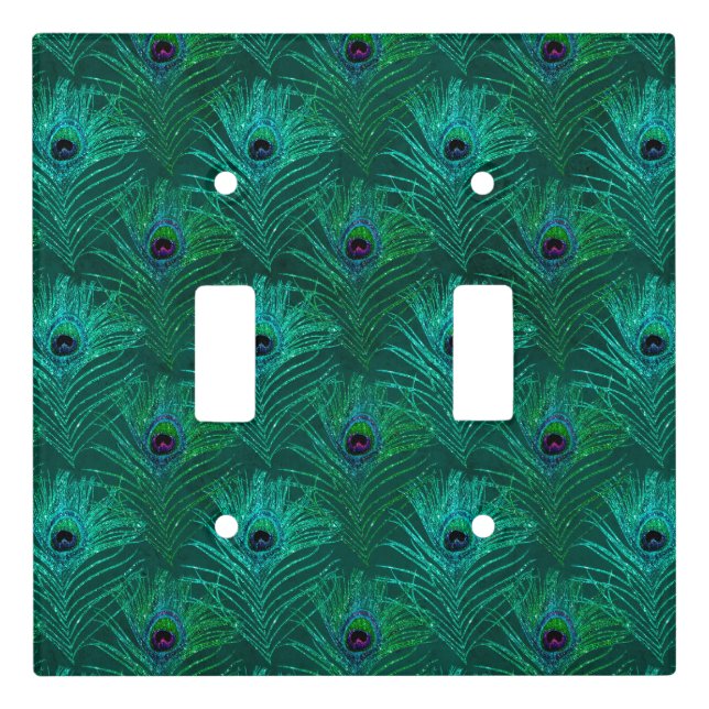 Teal Peacock Feathers Pattern  Light Switch Cover (Front)