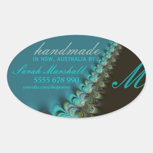 Teal Peacock Lace Handmade Label Oval Sticker