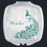 Teal Peacock Leaf Vine Compact Mirror<br><div class="desc">Personalize a unique gift for your Bridesmaids with a Teal Peacock Leaf Vine Compact Mirror. Compact design features a light gray grunge background with a vibrant teal peacock with a leaf vine embellishment. Personalize with the bridesmaid's name for a cherished reminder of your big day. Additional wedding stationery available with...</div>
