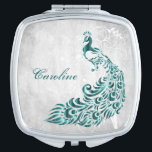 Teal Peacock Leaf Vine Compact Mirror<br><div class="desc">Personalize a unique gift for your Bridesmaids with a Teal Peacock Leaf Vine Compact Mirror. Compact design features a light gray grunge background with a vibrant teal peacock with a leaf vine embellishment. Personalize with the bridesmaid's name for a cherished reminder of your big day. Additional wedding stationery available with...</div>