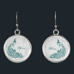 Teal Peacock Leaf Vine Earrings<br><div class="desc">Personalize a unique gift for your bridesmaids with a set of Teal Peacock Leaf Vine Personalized Earrings. Earring design features a light gray grunge background with a vibrant teal peacock with a white botanical embellishment. Personalize with the name of your bridesmaids. Additional wedding stationery and gifts available with this design...</div>