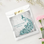 Teal Peacock Leaf Vine Wedding Favor Bags<br><div class="desc">Pass out wedding favors for your guests with a set of Teal Peacock Leaf Vine Wedding Favor Bag. Bag design features a light gray grunge background with a vibrant teal peacock with a leaf vine embellishment. Personalize with the groom and bride's names along with the wedding date. Additional wedding stationery...</div>