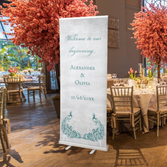 Teal Peacock Leaf Vine Wedding Welcome Banner (Teal Peacock Leaf Vine Wedding Welcome Banner)