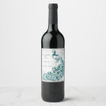 Teal Peacock Leaf Vine Wedding Wine Label<br><div class="desc">Personalize a unique wine label for your wedding and reception with a Teal Peacock Leaf Vine Wedding Wine Label. Wine Label design features a light gray grunge background with a vibrant teal peacock with a leaf vine embellishment. Personalize with the groom and bride's names along with the wedding date. Additional...</div>