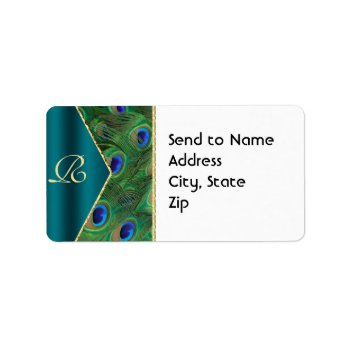 Teal Peacock Monogram Address Label by Wedding_Trends at Zazzle