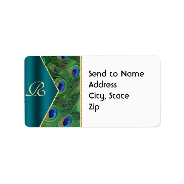 Teal Peacock Monogram Address Label (Front)