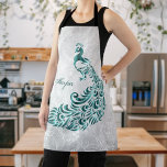 Teal Peacock Personalize Print Apron at Zazzle