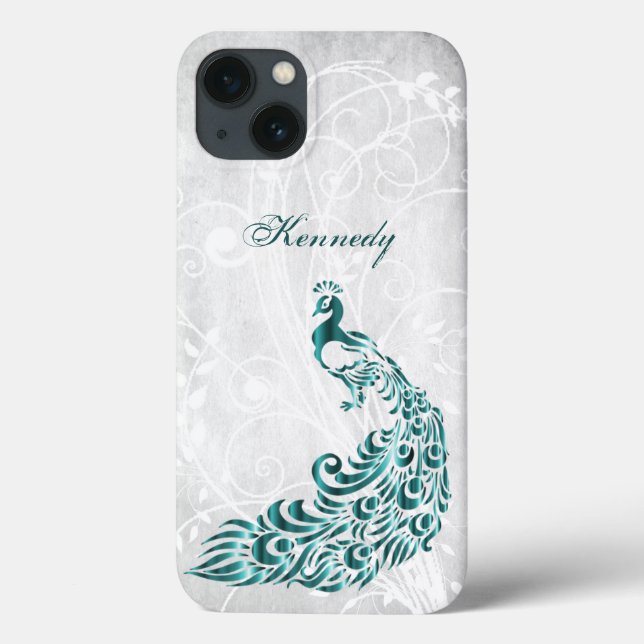 Teal Peacock Personalized Case-Mate iPhone Case (Back)
