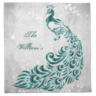 Teal Peacock Personalized Cloth Napkin